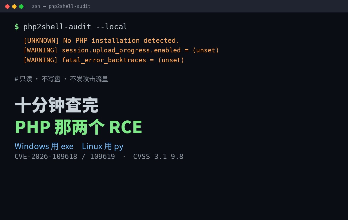 php2shell-audit 实战：Windows 用 exe、Linux 用 py，十分钟摸清 PHP 那两个 RCE 有没有打到你